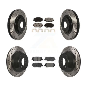 Front Rear Coated Drilled Slotted Disc Brake Rotors Semi-Metallic Pad Kit For Kia Sorento KDS-100555