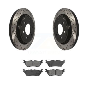 Rear Coated Drilled Slotted Disc Brake Rotors And Semi-Metallic Pads Kit For Ford F-150 KDS-100556