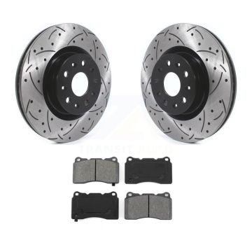 Front Coated Drilled Slotted Disc Brake Rotors Semi-Metallic Pad Kit For Cadillac CTS CT6 KDS-100558