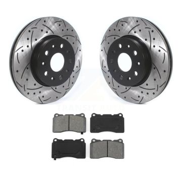 Front Drill Slot Brake Rotors Semi-Metallic Pad Kit For Chevrolet Camaro Cadillac CTS CT6 KDS-100559