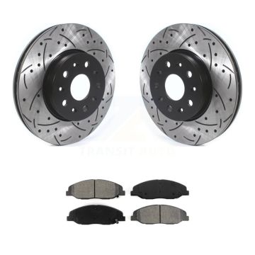 Front Coated Drilled Slotted Disc Brake Rotors And Semi-Metallic Pad Kit For Cadillac CTS KDS-100561