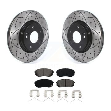 Front Drilled Slot Brake Rotor Semi-Metallic Pad Kit For Hyundai Sonata Kona Electric Kia KDS-100567