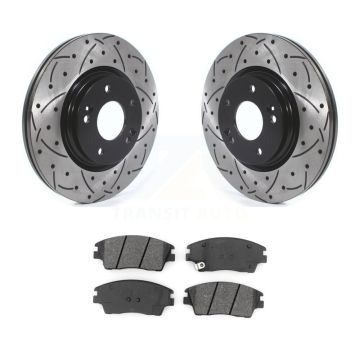Front Drilled Slot Disc Brake Rotors Semi-Metallic Pad Kit For Hyundai Elantra Tucson Kia KDS-100568