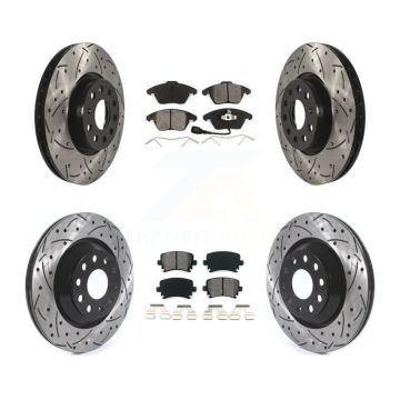 Front Rear Drilled Slot Disc Brake Rotor & Semi-Metallic Pad Kit For Volkswagen Passat CC KDS-100575