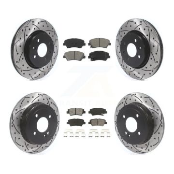 Front Rear Coated Drilled Slotted Disc Brake Rotors And Semi-Metallic Pad Kit For Kia Rio KDS-100576