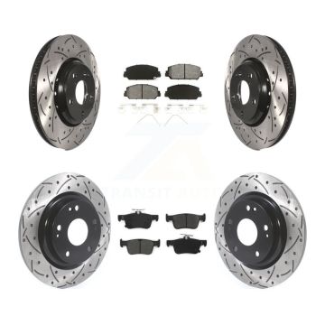 Front Rear Coated Drilled Slotted Disc Brake Rotors Semi-Metallic Pad Kit For Honda Civic KDS-100583