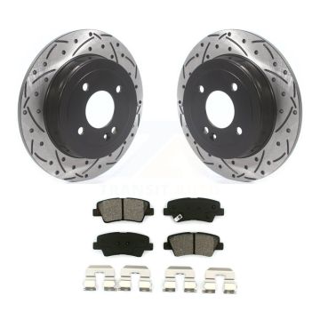Rear Coated Drilled Slot Disc Brake Rotor & Semi-Metallic Pad Kit For 2011 Hyundai Accent KDS-100592