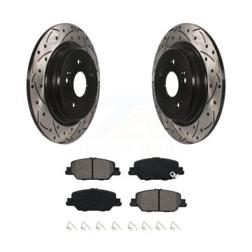 Rear Coated Drilled Slot Disc Brake Rotors Semi-Metallic Pad Kit For 2017-2024 Honda CR-V KDS-100595