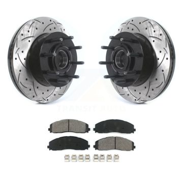 Front Drilled Slot Disc Brake Rotor Semi-Metallic Pad Kit For Ford F-350 Super Duty F-250 KDS-100599