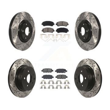 Front Rear Coated Drilled Slot Disc Brake Rotor & Semi-Metallic Pad Kit For Nissan Maxima KDS-100604