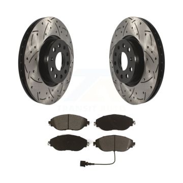 Front Coated Drilled Slot Disc Brake Rotor Semi-Metallic Pad Kit For Volkswagen Jetta GTI KDS-100610