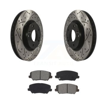 Front Drill Slot Brake Rotors Semi-Metallic Pad Kit For Kia Forte Forte5 Hyundai Veloster KDS-100611