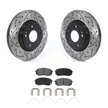 Front Drilled Slot Brake Rotor Semi-Metallic Pad Kit For Hyundai Kona Kia Seltos Forte GT KDS-100619