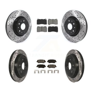 Front Rear Coated Drilled Slotted Disc Brake Rotor Semi-Metallic Pad Kit For Cadillac CTS KDS-100624