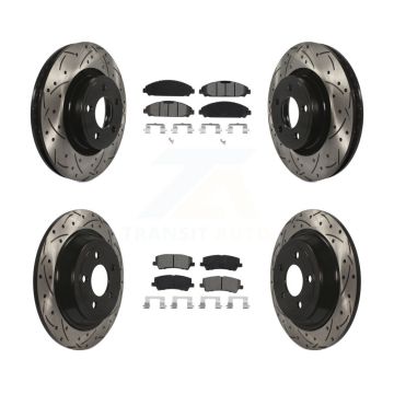 Front Rear Drilled Slot Brake Rotor & Semi-Metallic Pad Kit For Ford Mustang V6 with 3.7L KDS-100627
