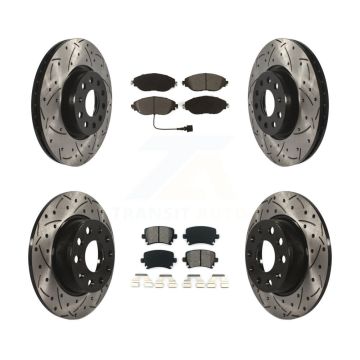 Front Rear Coated Drilled Slot Disc Brake Rotors Semi-Metallic Pad Kit For Volkswagen GTI KDS-100628
