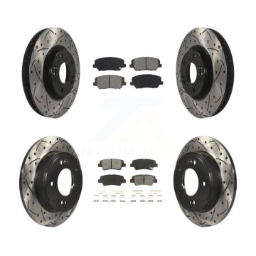 Front Rear Coated Drill Slot Disc Brake Rotors Semi-Metallic Pad Kit For Kia Forte Forte5 KDS-100629