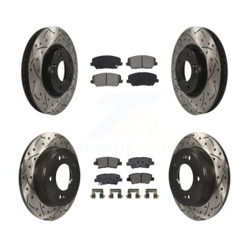 Front Rear Drill Slot Brake Rotor Semi-Metallic Pad Kit For Hyundai Veloster Turbocharged KDS-100630