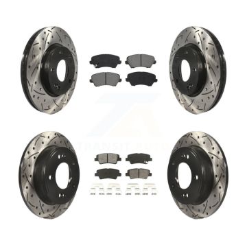 Front Rear Drill Slot Brake Rotors Semi-Metallic Pad Kit For Kia Forte Hyundai Elantra GT KDS-100633