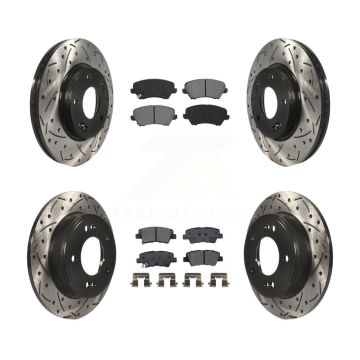 Front Rear Drilled Slot Brake Rotor Semi-Metallic Pad Kit For Hyundai Veloster Elantra GT KDS-100634