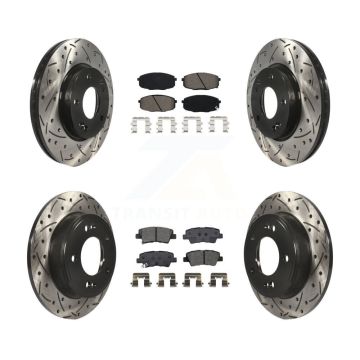 Front Rear Drilled Slot Brake Rotor Semi-Metallic Pad Kit For Kia Hyundai Kona Forte Soul KDS-100636