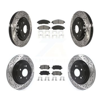 Front Rear Coated Drilled Slotted Disc Brake Rotors & Semi-Metallic Pad Kit For Acura MDX KDS-100637