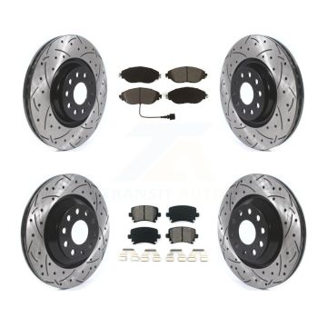 Front Rear Coated Drilled Slot Disc Brake Rotors Semi-Metallic Pad Kit For Volkswagen GTI KDS-100639