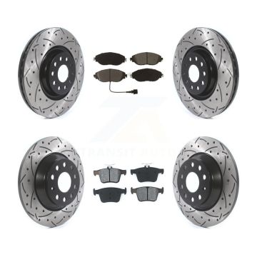 Front Rear Drill Slot Disc Brake Rotors Semi-Metallic Pad Kit For Volkswagen Tiguan Jetta KDS-100641