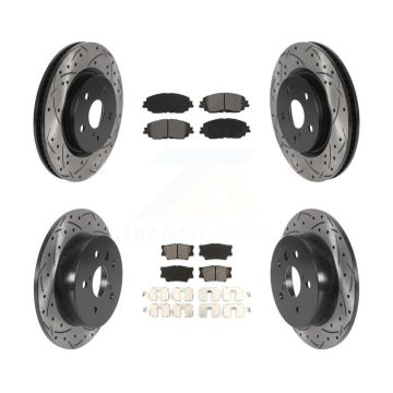 Front Rear Coated Drilled Slotted Disc Brake Rotor Semi-Metallic Pad Kit For Toyota Camry KDS-100647