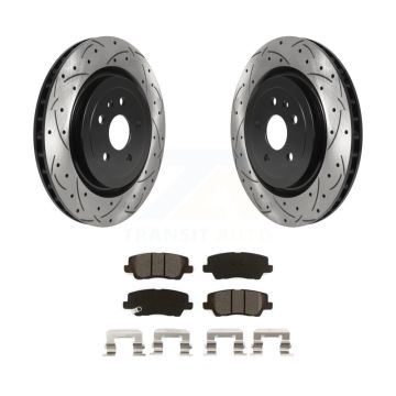 Rear Coated Drill Slot Disc Brake Rotors Semi-Metallic Pad Kit For 2015 Cadillac CTS 6.2L KDS-100648