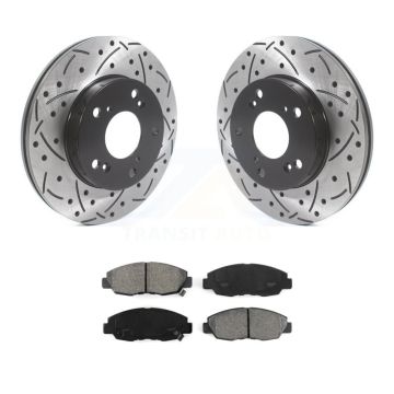 Front Coated Drilled Slotted Disc Brake Rotors And Semi-Metallic Pads Kit For Honda Civic KDS-100674
