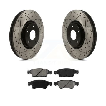 Front Coated Drilled Slot Disc Brake Rotor Semi-Metallic Pad Kit For INFINITI G37 G35 Q60 KDS-100684