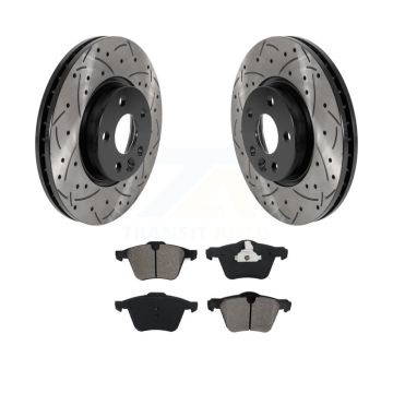 Front Coated Drilled Slotted Disc Brake Rotors And Semi-Metallic Pads Kit For Volvo V70 KDS-100688
