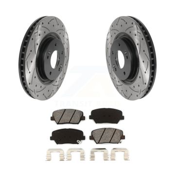 Front Coat Drill Slot Disc Brake Rotors Semi-Metallic Pad Kit For 2012-2017 Hyundai Azera KDS-100694