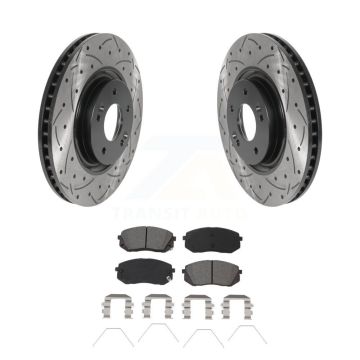 Front Drilled Slot Disc Brake Rotor & Semi-Metallic Pad Kit For Hyundai Sonata Kia Optima KDS-100696