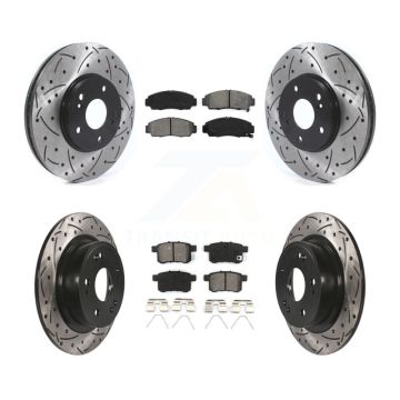 Front Rear Drilled Slot Disc Brake Rotor Semi-Metallic Pad Kit For Honda Accord Acura TSX KDS-100716