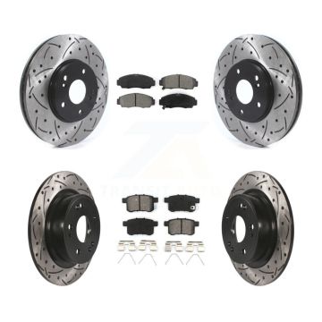 Front Rear Drilled Slot Disc Brake Rotor Semi-Metallic Pad Kit For Honda Accord Acura TSX KDS-100717