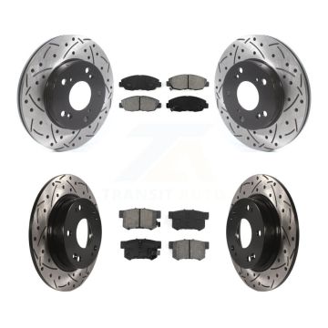 Front Rear Coated Drilled Slotted Disc Brake Rotors Semi-Metallic Pad Kit For Honda Civic KDS-100718