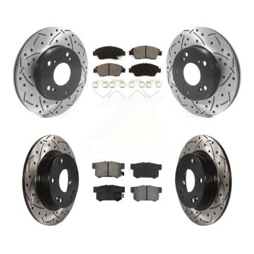 Front Rear Coated Drilled Slotted Disc Brake Rotors Semi-Metallic Pad Kit For Honda Civic KDS-100719