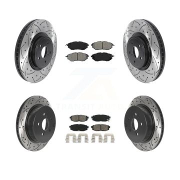 Front Rear Drilled Slot Brake Rotors Semi-Metallic Pad Kit For 14-18 Subaru Forester 2.0L KDS-100727