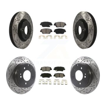 Front Rear Drilled Slot Brake Rotor & Semi-Metallic Pad Kit For Hyundai Sonata Kia Optima KDS-100732