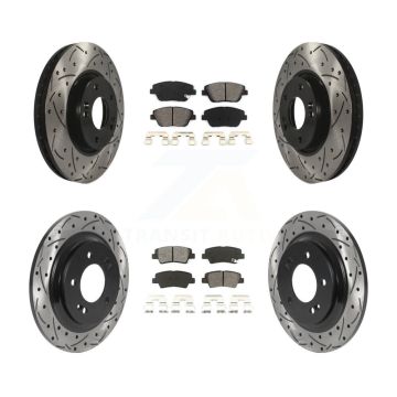Front Rear Coated Drilled Slotted Disc Brake Rotor & Semi-Metallic Pad Kit For Kia Optima KDS-100733