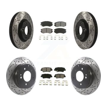 Front Rear Coat Drill Slot Disc Brake Rotor Semi-Metallic Pad Kit For Hyundai Sonata 3.3L KDS-100734