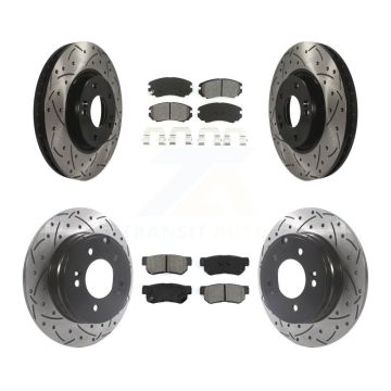 Front Rear Coat Drill Slot Disc Brake Rotor Semi-Metallic Pad Kit For Hyundai Sonata 3.3L KDS-100735