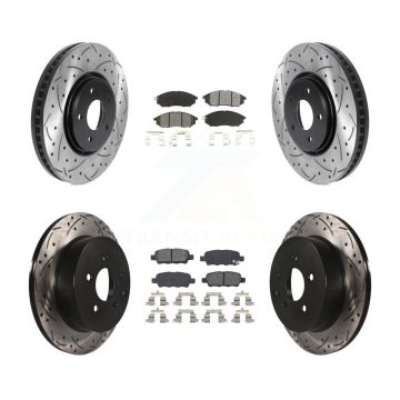 Front Rear Drill Slot Disc Brake Rotors Semi-Metallic Pad Kit For INFINITI FX35 FX37 FX45 KDS-100736