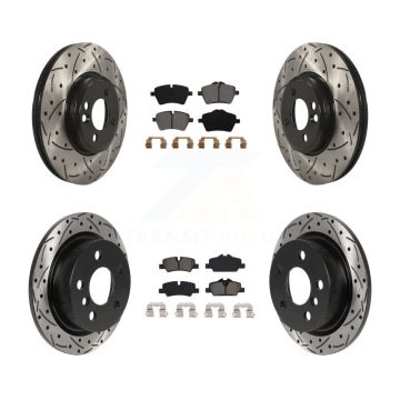 Front Rear Drilled Slot Brake Rotors Semi-Metallic Pad Kit For 2015 Mini Cooper 2.0L/1.5L KDS-100738