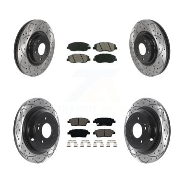 Front Rear Drilled Slot Brake Rotor & Semi-Metallic Pad Kit For 2012 Hyundai Genesis 3.8L KDS-100741