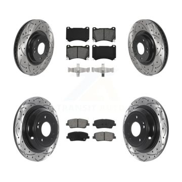 Front Rear Drilled Slot Disc Brake Rotor & Semi-Metallic Pad Kit For Hyundai Genesis 4.6L KDS-100742