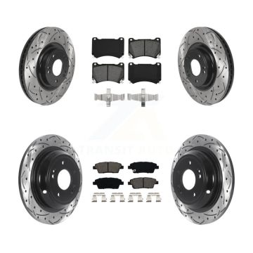 Front Rear Coated Drilled Slot Disc Brake Rotor Semi-Metallic Pad Kit For Hyundai Genesis KDS-100743