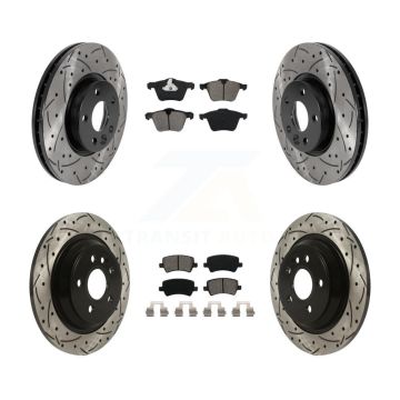 Front Rear Coated Drilled Slotted Disc Brake Rotors & Semi-Metallic Pad Kit For Volvo V70 KDS-100744